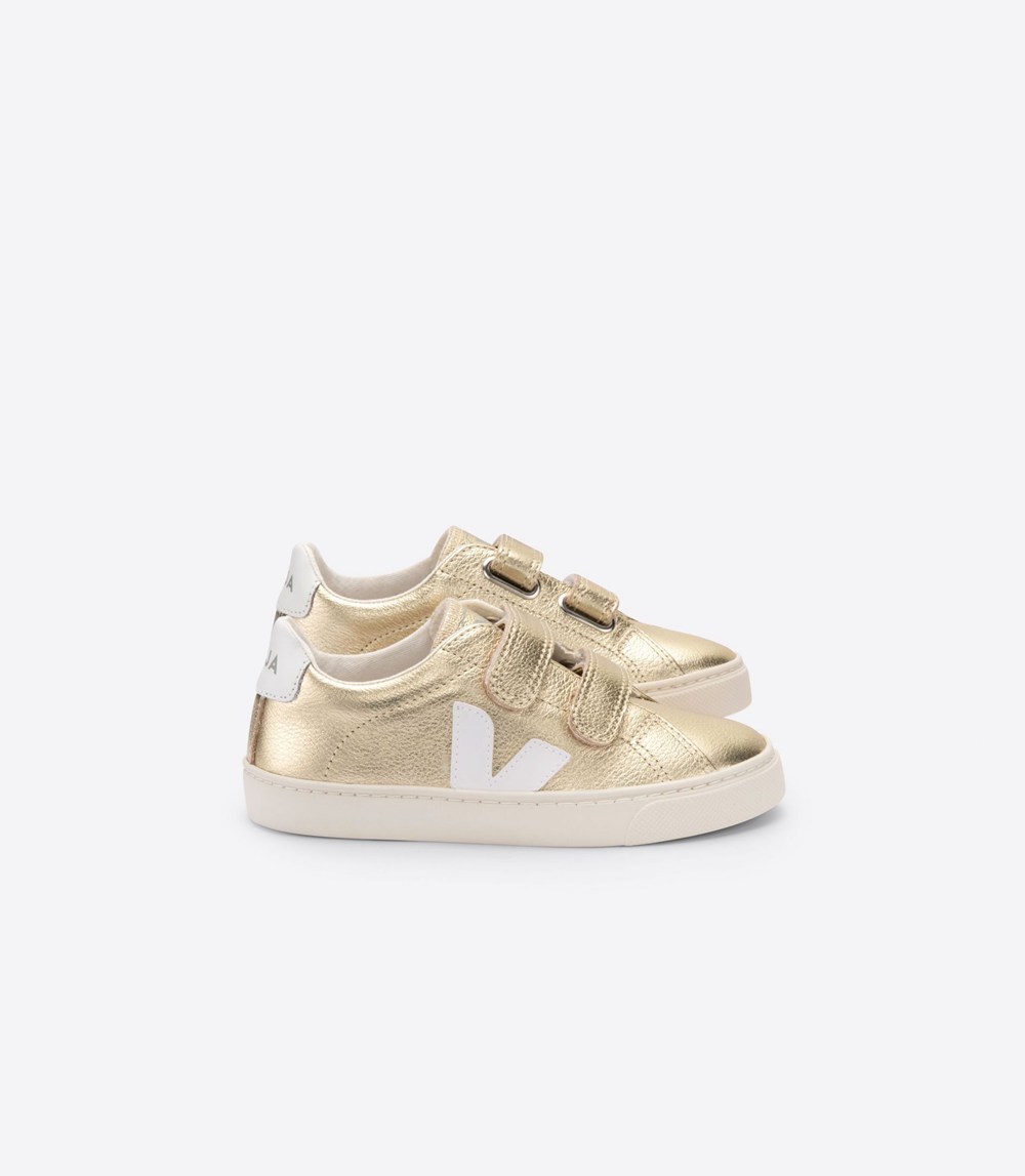 Veja Sneakers Kids - Esplar Velcro Leather - Gold/White - 3271COUSI